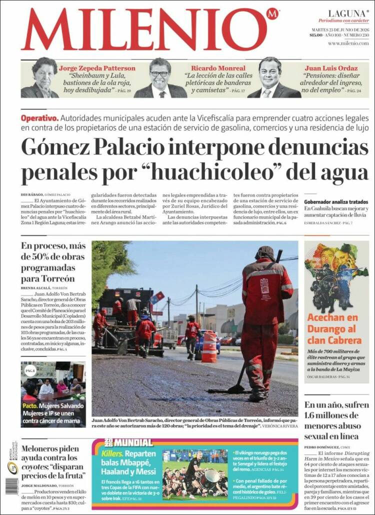 Portada de Milenio - Laguna (M&eacute;xico)