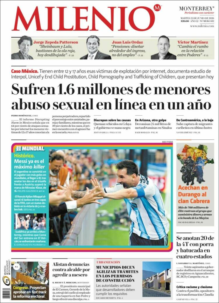 Portada de Milenio de Monterrey (M&eacute;xico)
