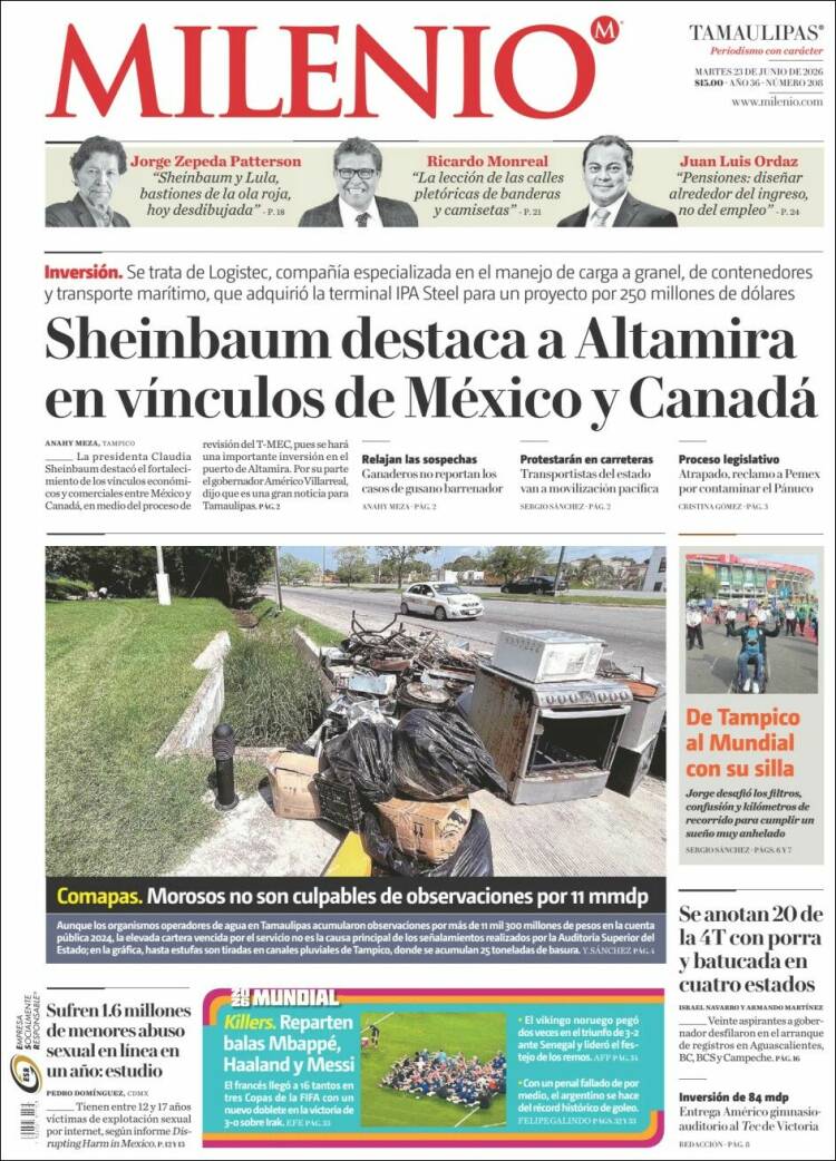 Portada de Milenio - Tamaulipas (M&eacute;xico)