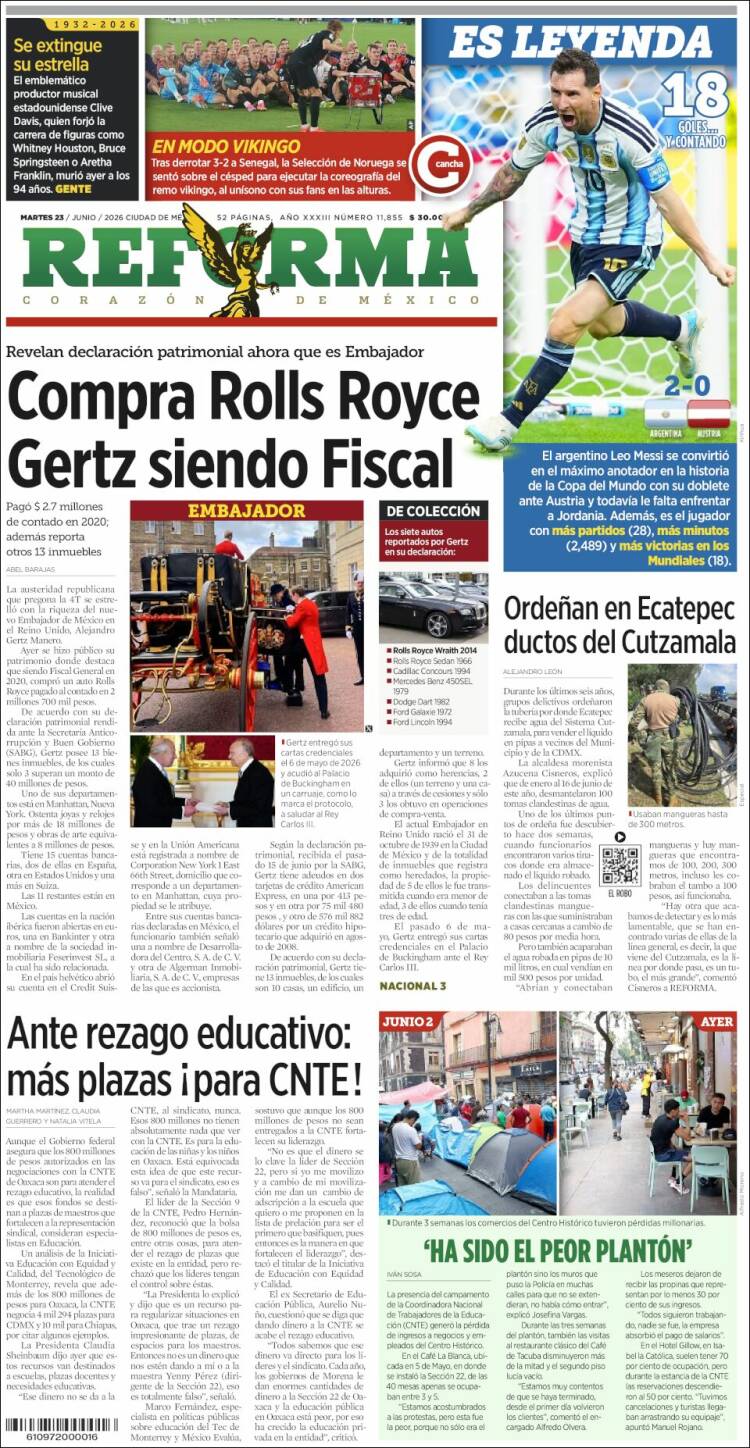 Portada de Reforma (M&eacute;xico)