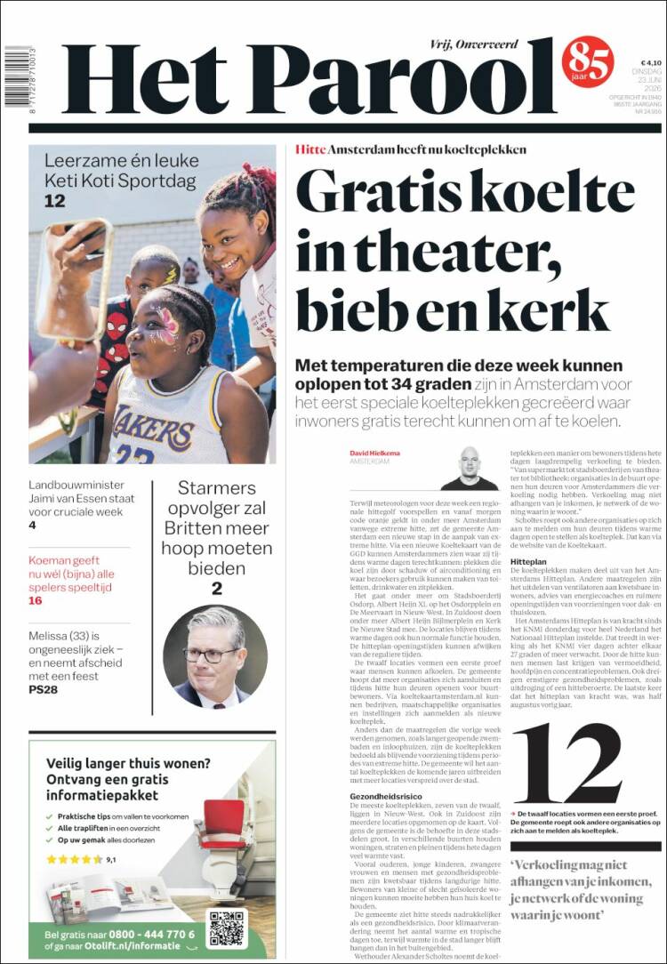 Portada de Het Parool (Pa&iacute;ses Bajos)