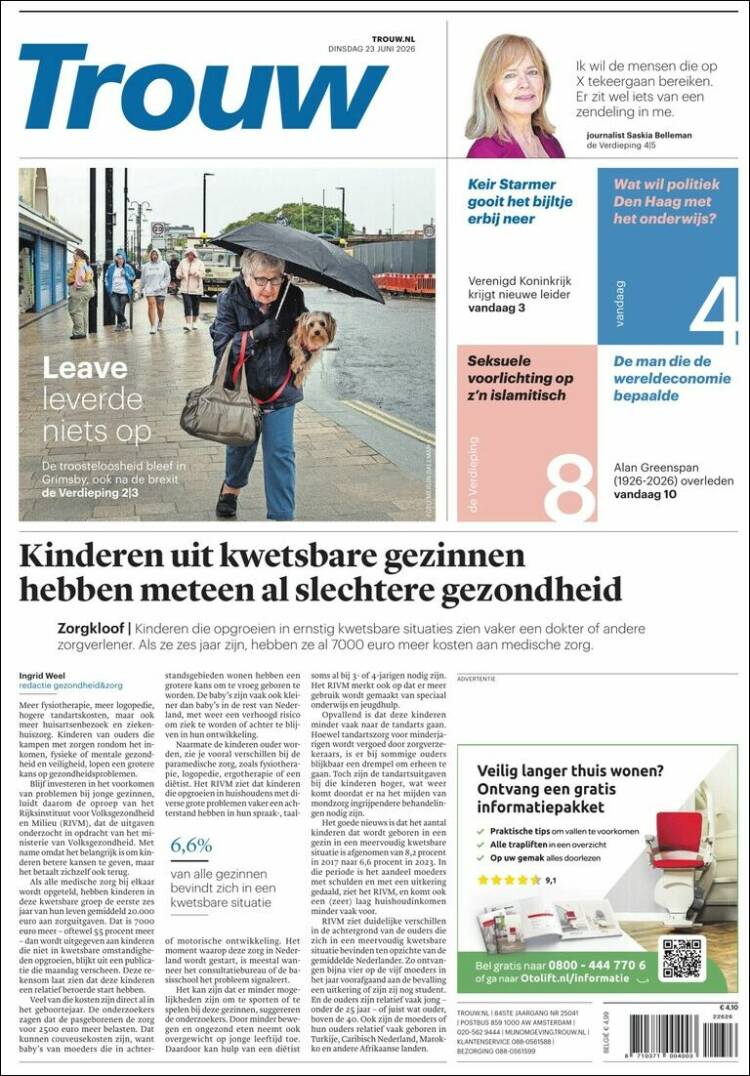 Portada de Trouw (Pa&iacute;ses Bajos)