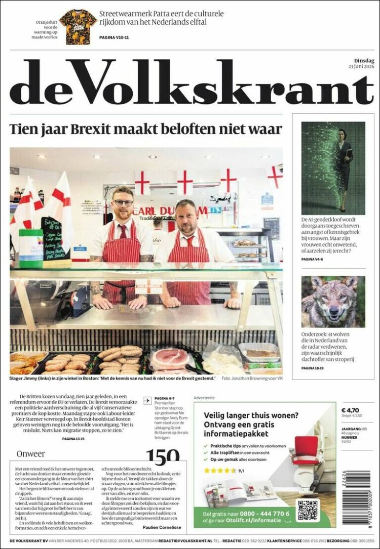 Portada de De Volkskrant (Pa&iacute;ses Bajos)