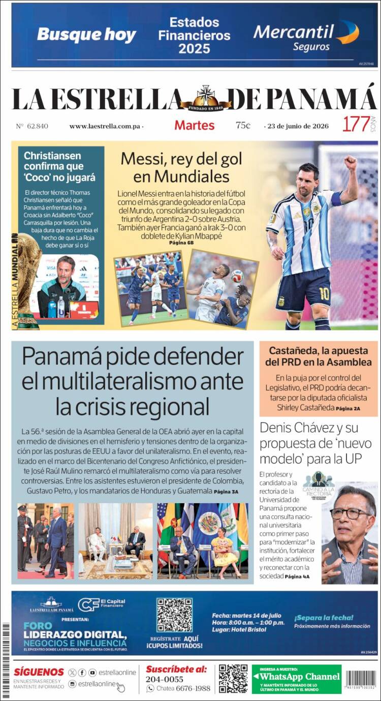 Portada de La Estrella de Panamá (Panam&aacute;)