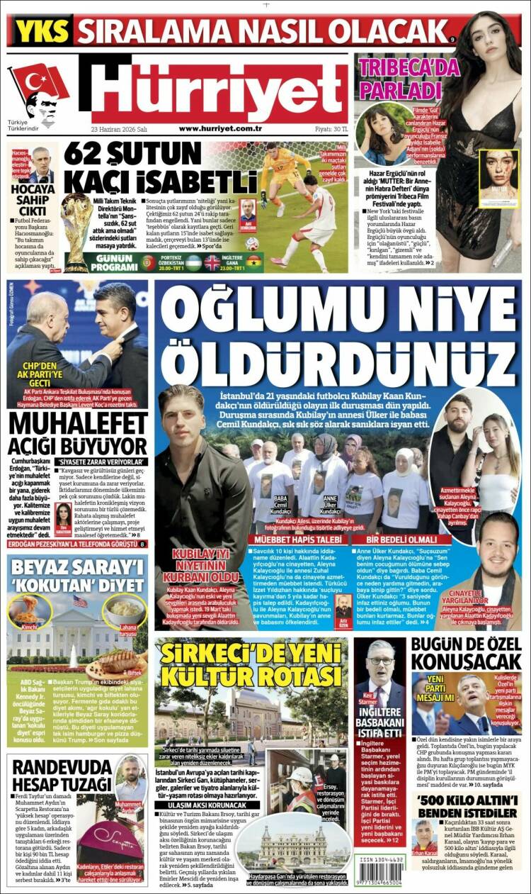 Portada de Hürriyet (Turqu&iacute;a)