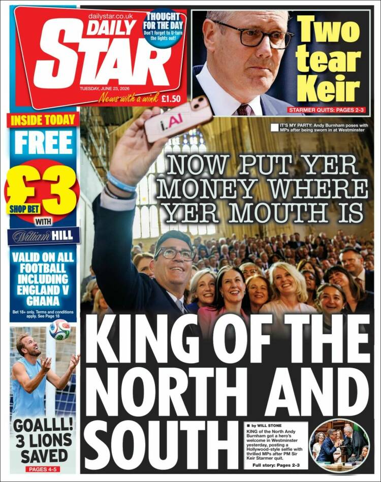 Portada de Daily Star (Reino Unido)