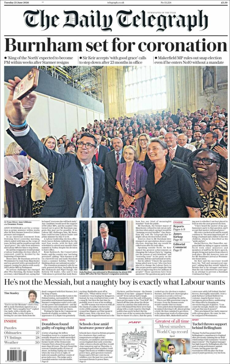 Portada de Daily Telegraph (Reino Unido)