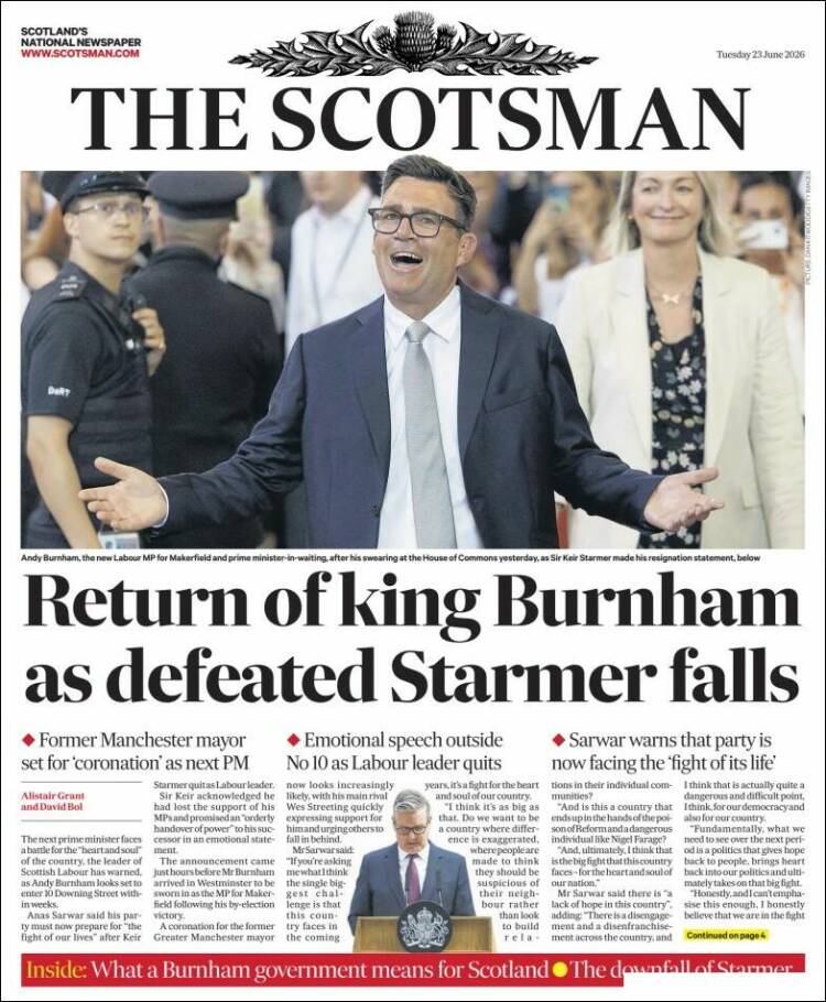 Portada de The Scotsman (Reino Unido)