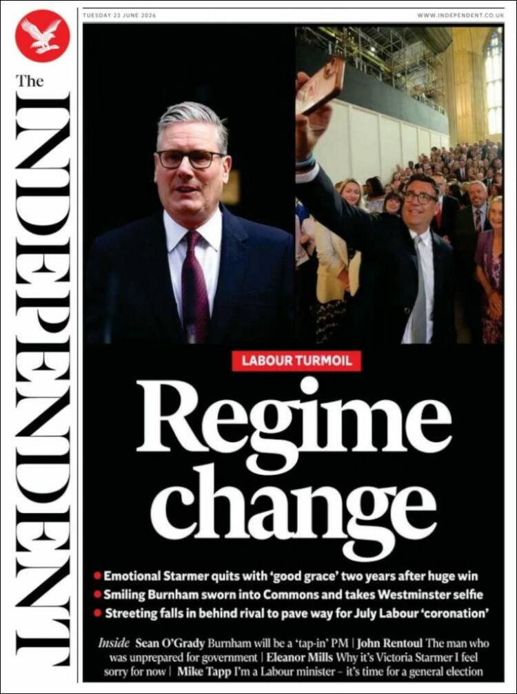 Portada de The Independent (Reino Unido)