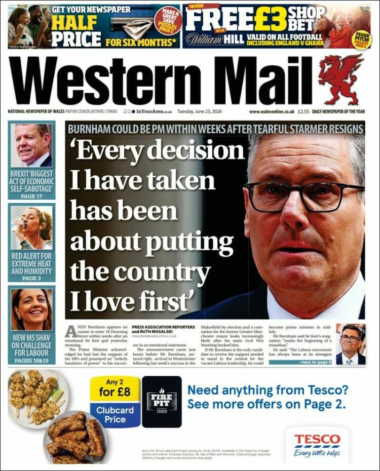 Portada de Western Mail (Reino Unido)