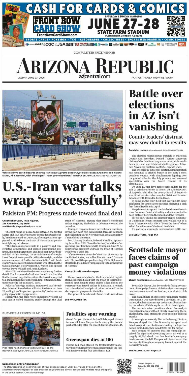 Portada de Arizona Republic News (USA)