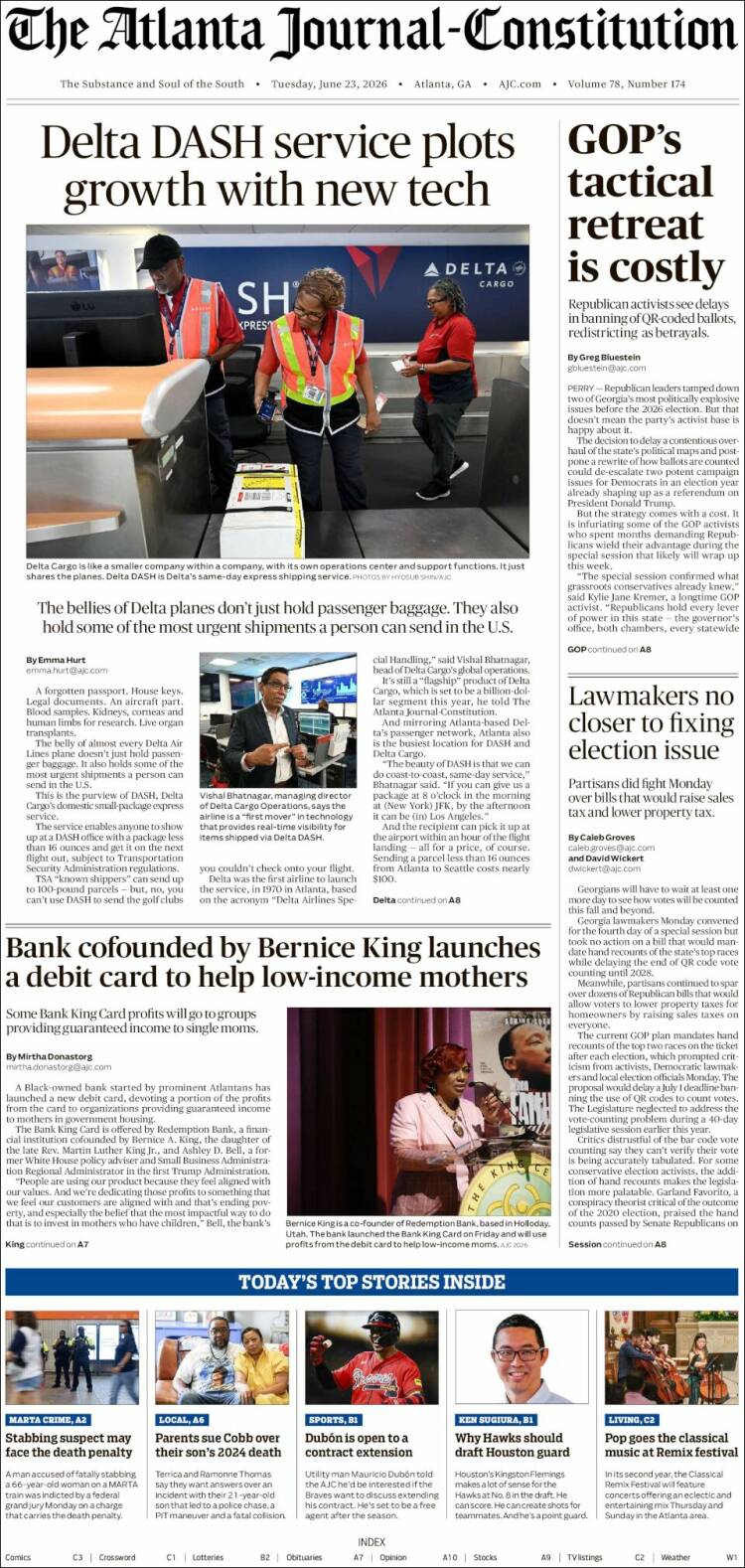 Portada de The Atlanta Journal-Constitution (USA)