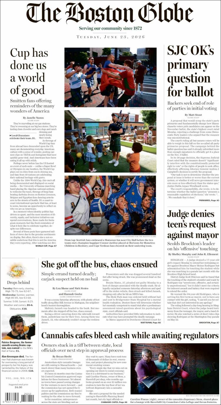 Portada de Boston Globe (USA)