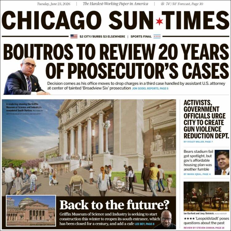 Portada de Chicago Sun-Times (USA)