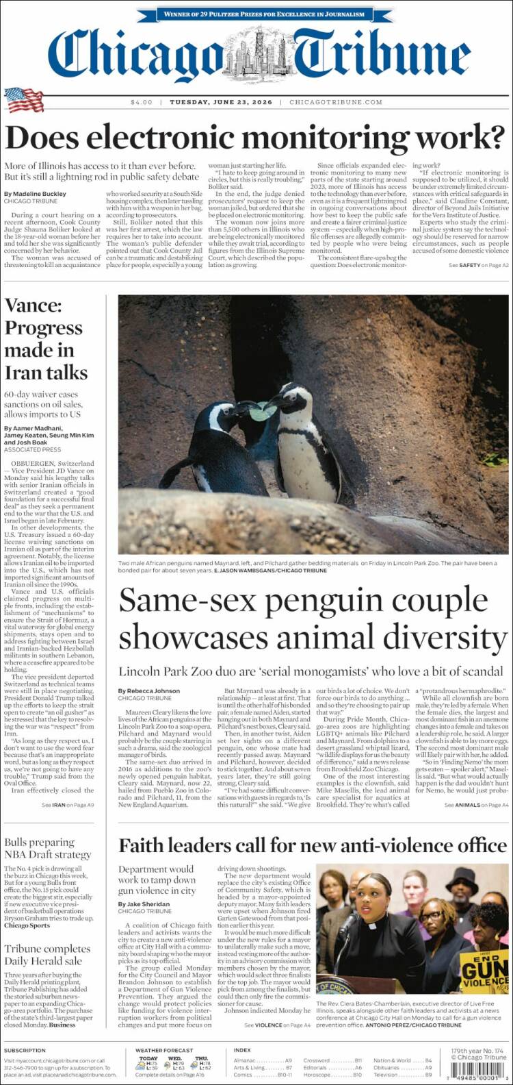 Portada de Chicago Tribune (USA)