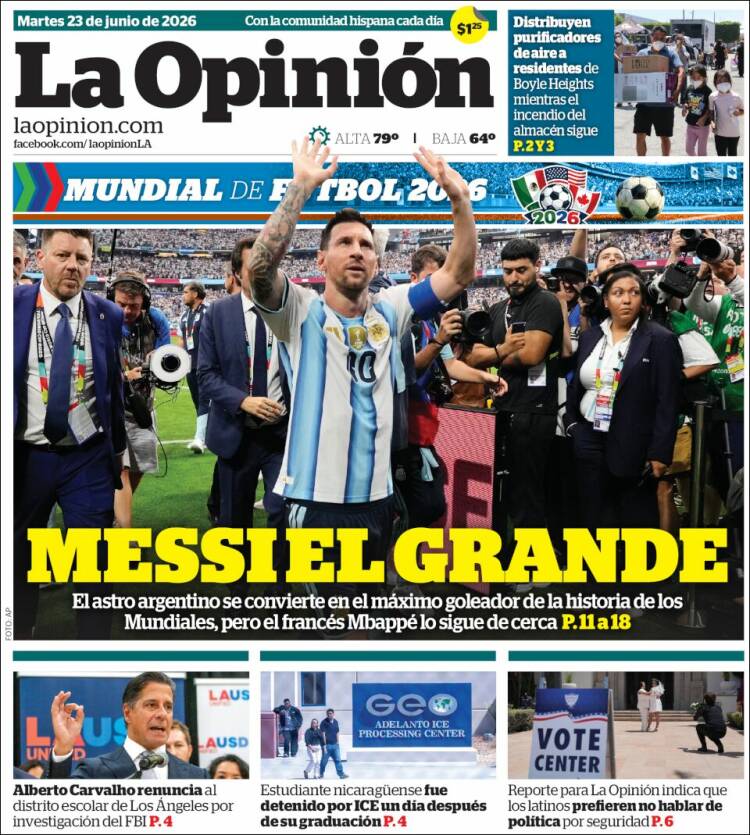 Portada de La Opinión (USA)