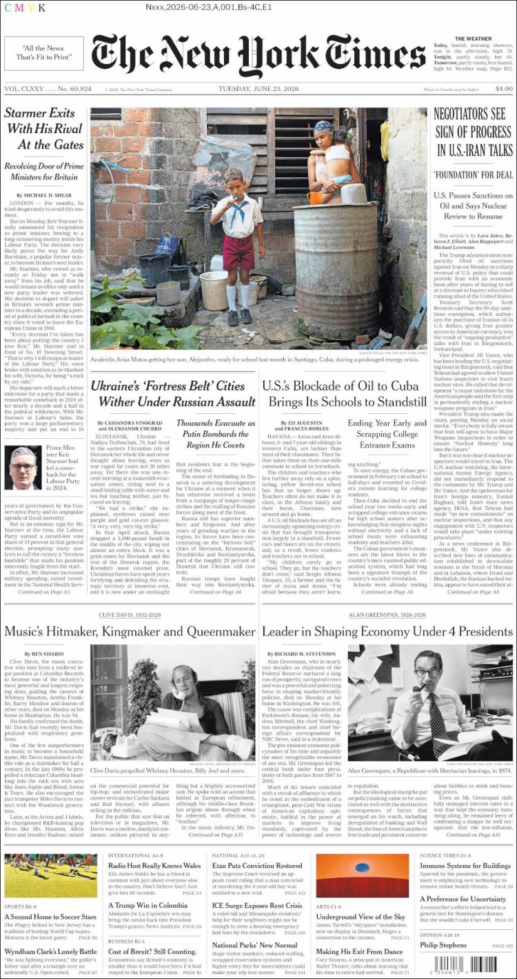 Portada de New York Times (USA)