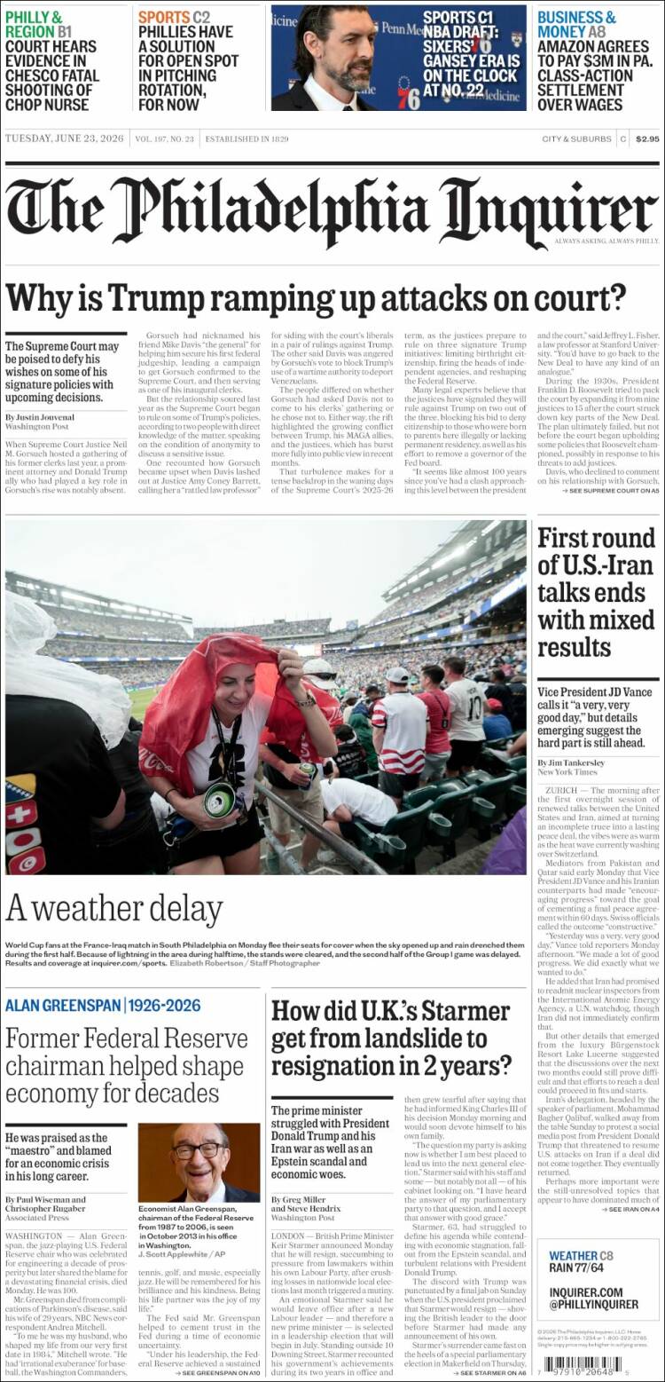 Portada de Philadelphia Inquirer (USA)