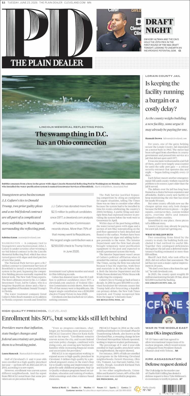Portada de The Plain Dealer (USA)
