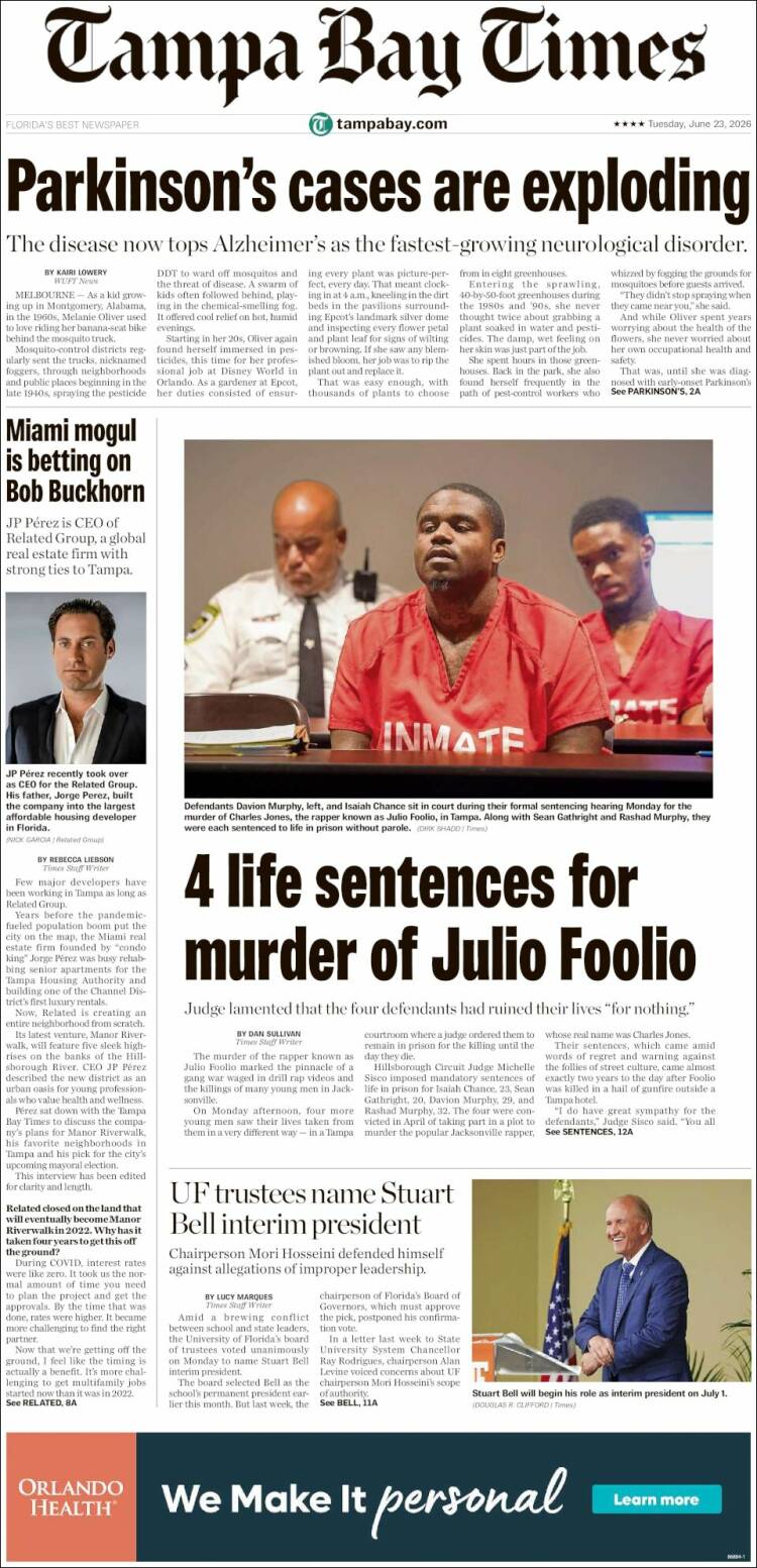 Portada de Tampa Bay Times (USA)