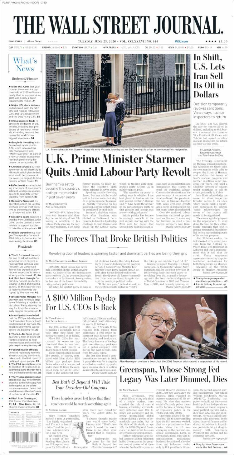 Portada de Wall Street Journal (USA)