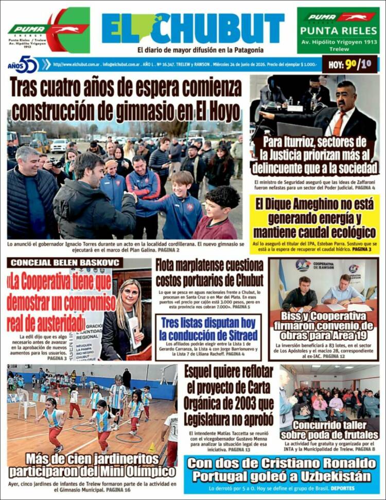 Portada de El Chubut (Argentina)