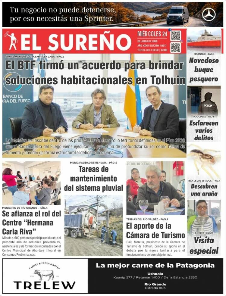 Portada de Diario El Sureño (Argentina)