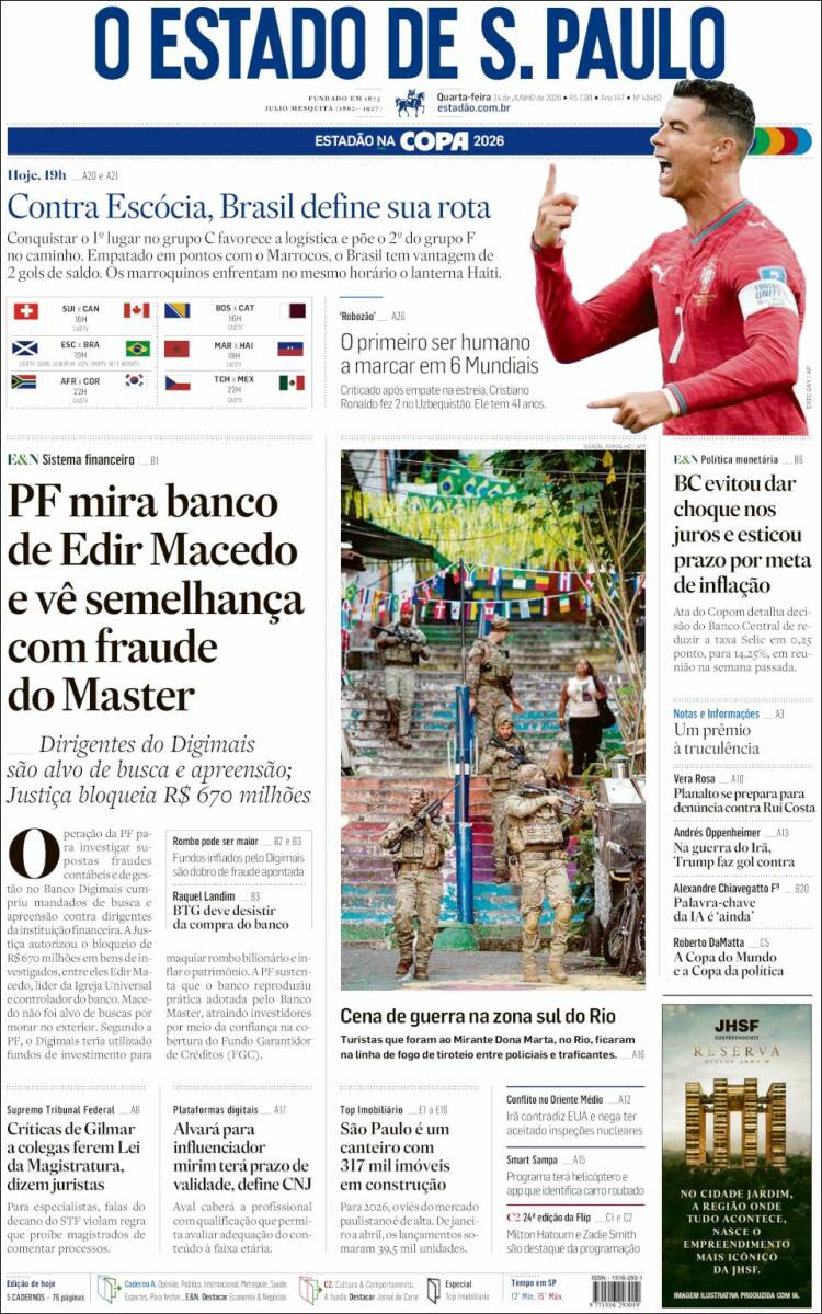 Portada de O Estado de São Paulo (Brasil)
