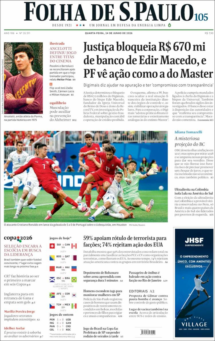 Portada de Folha de São Paulo (Brasil)