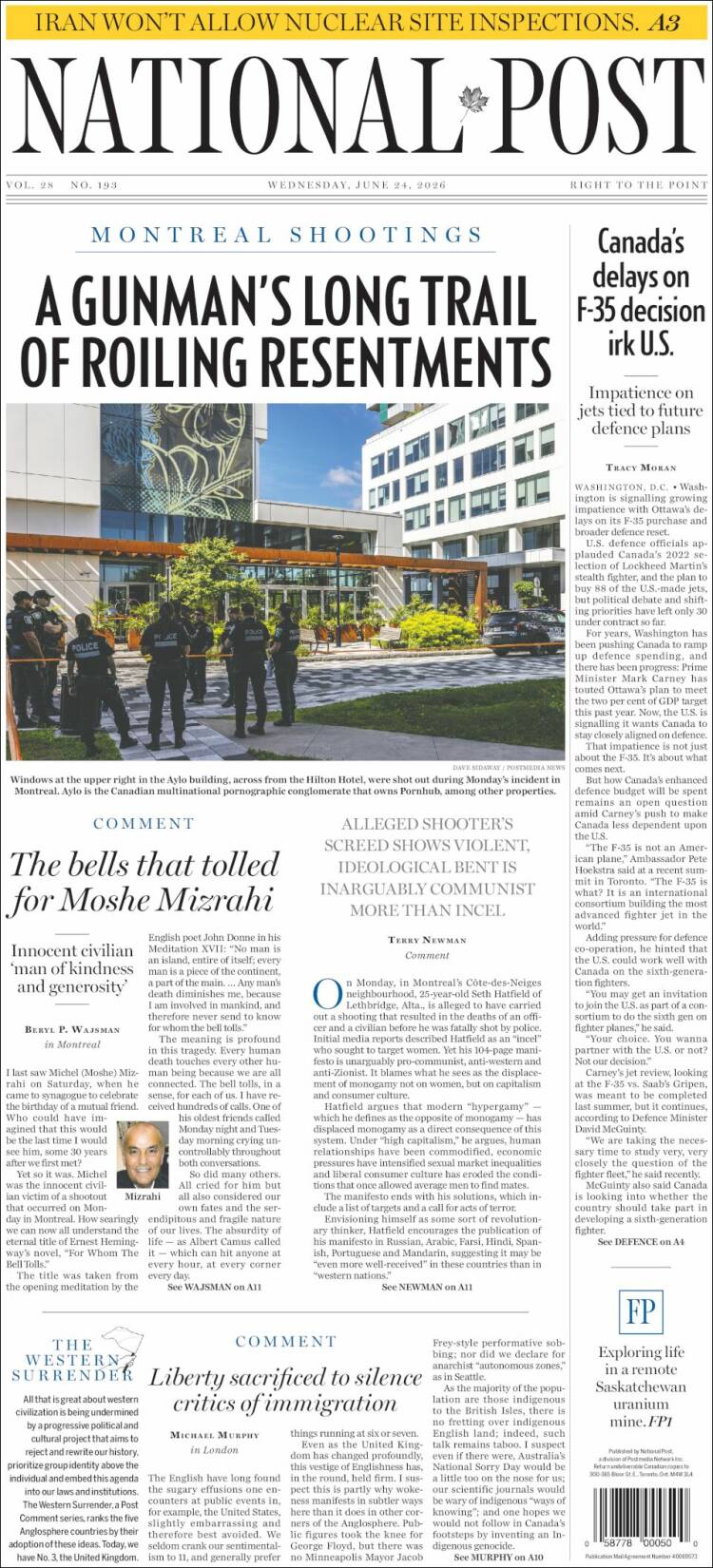Portada de The National Post (Canad&aacute;)