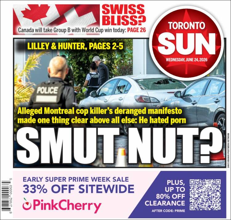 Portada de The Toronto Sun (Canad&aacute;)