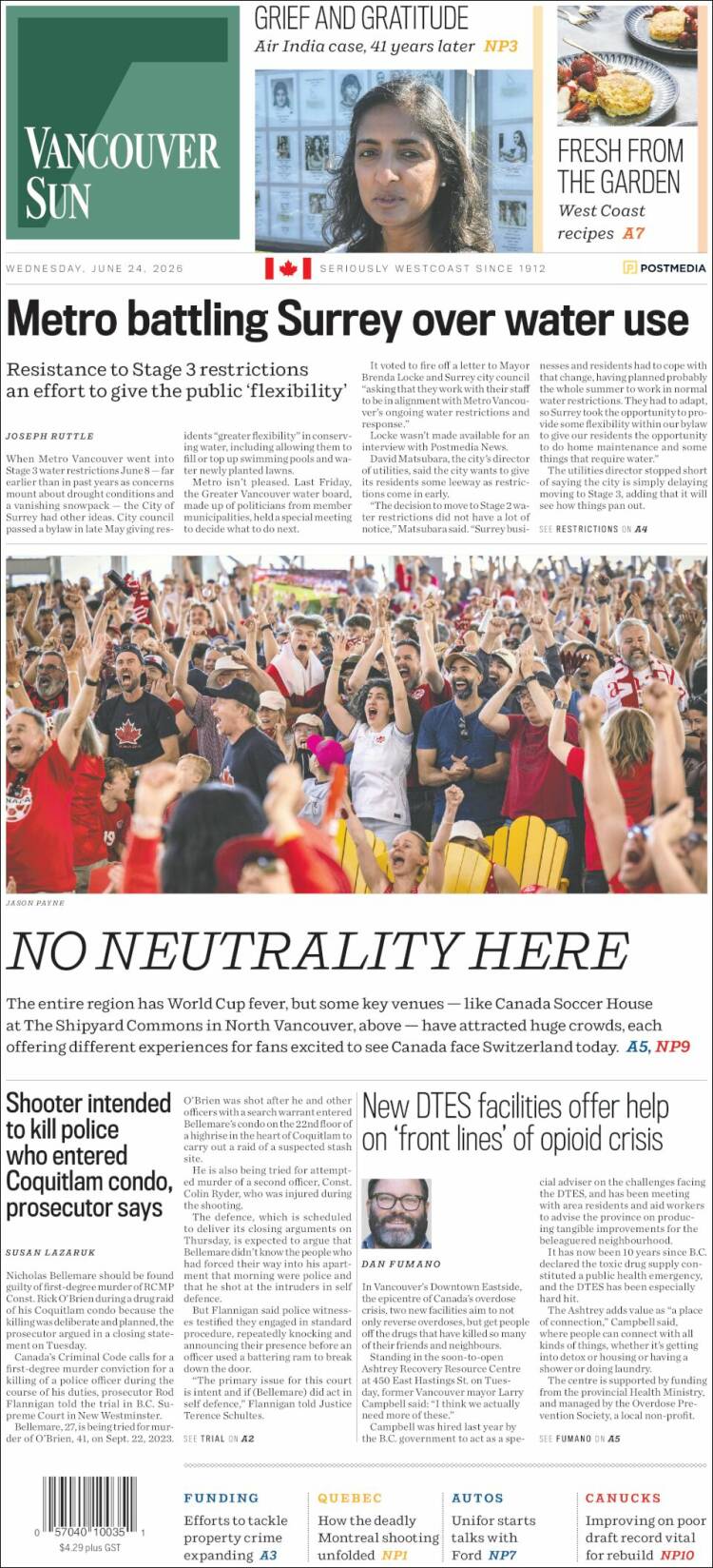 Portada de The Vancouver Sun (Canad&aacute;)