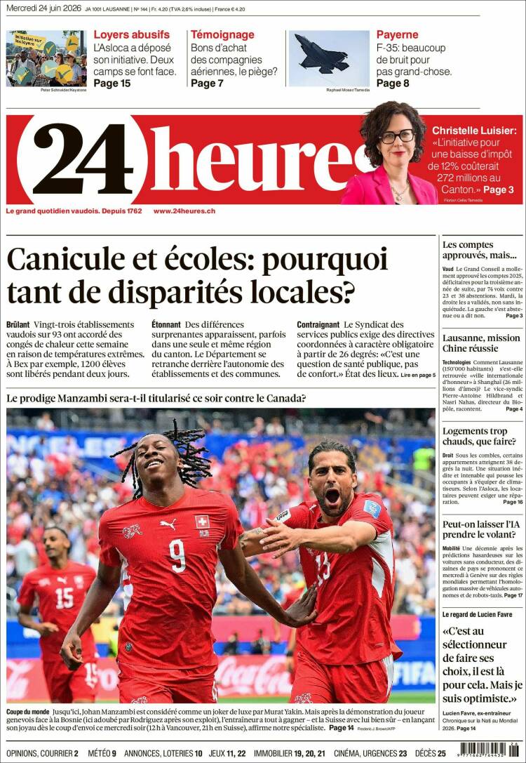 Portada de 24 Heures (Suiza)