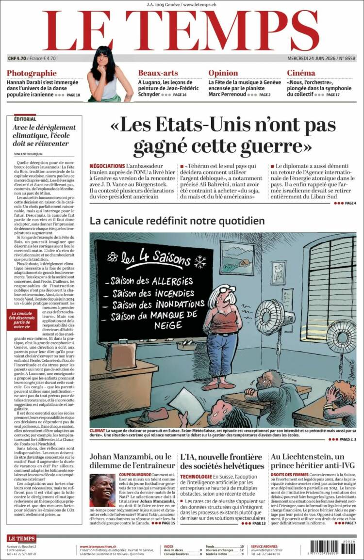Portada de Le Matin (Suisse)