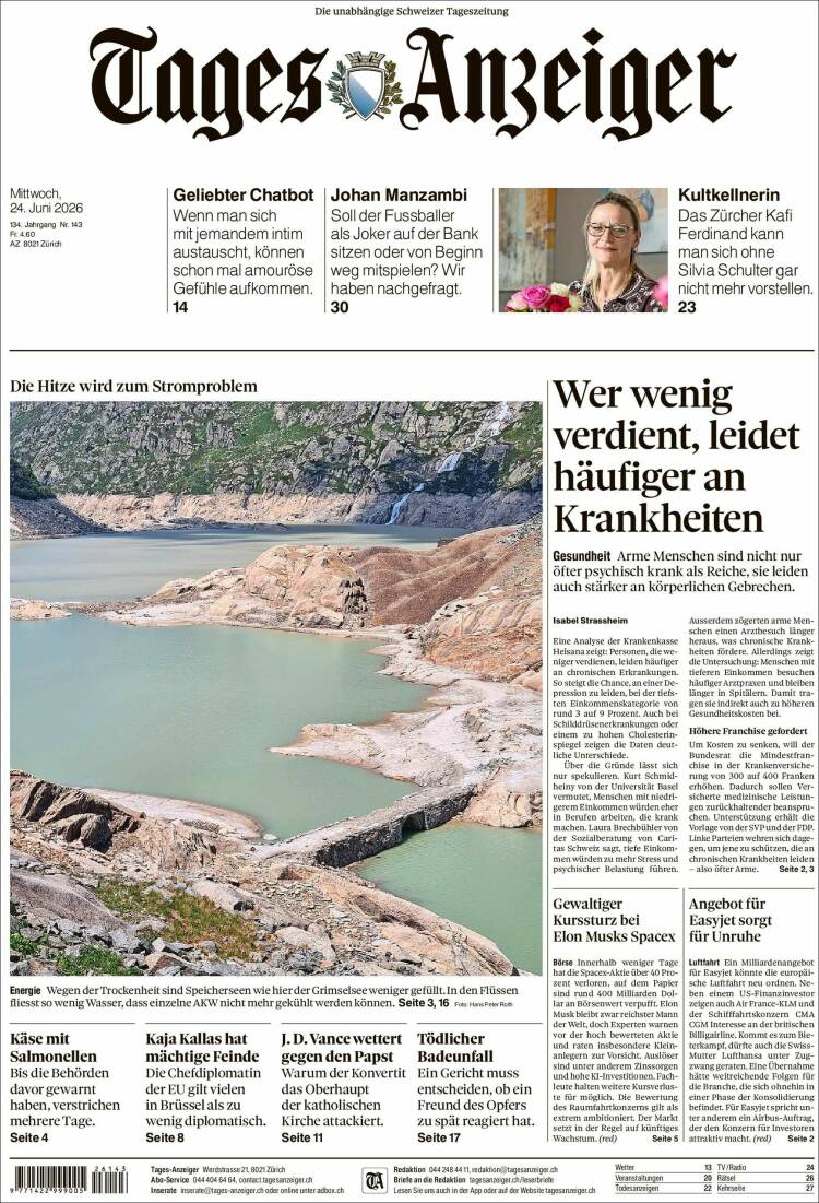 Portada de Tages-Anzeiger (Suiza)