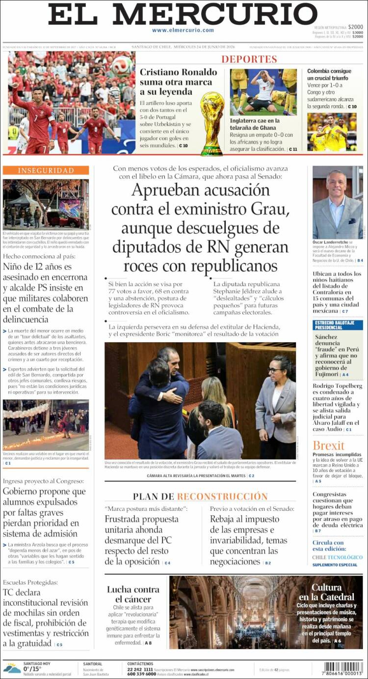 Portada de El Mercurio (Chile)