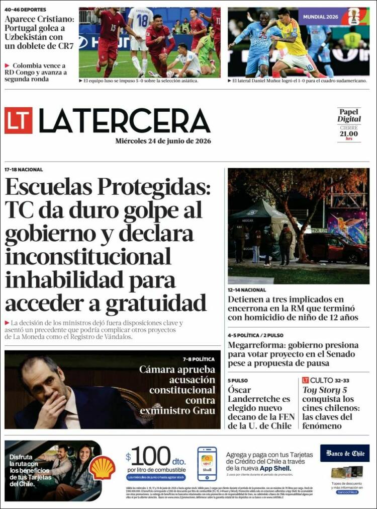 Portada de La Tercera (Chile)