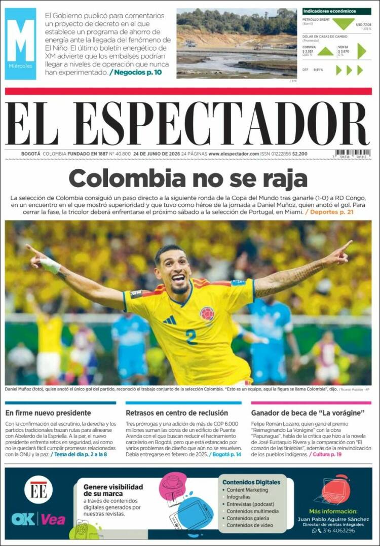 Portada de El Espectador (Colombia)