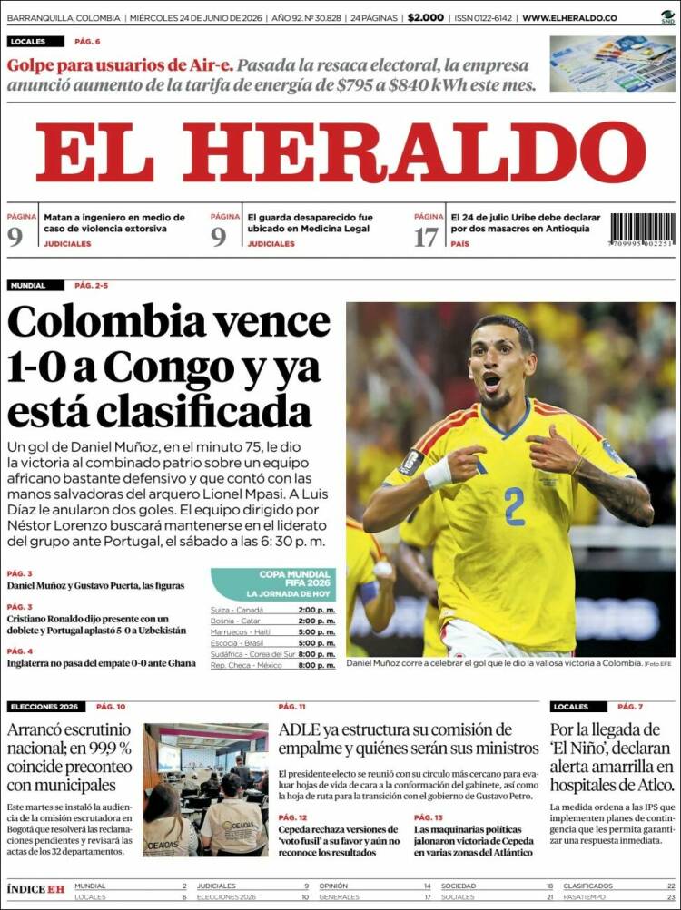 Portada de El Heraldo (Colombia)