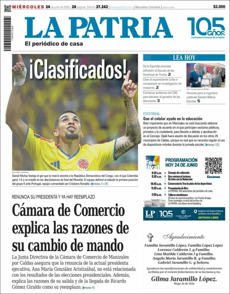 Portada de La Patria (Colombia)