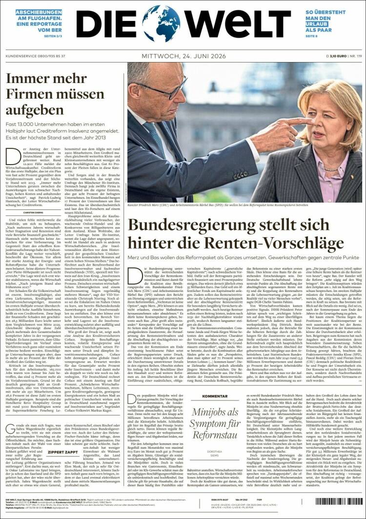 Portada de Die Welt (Alemania)
