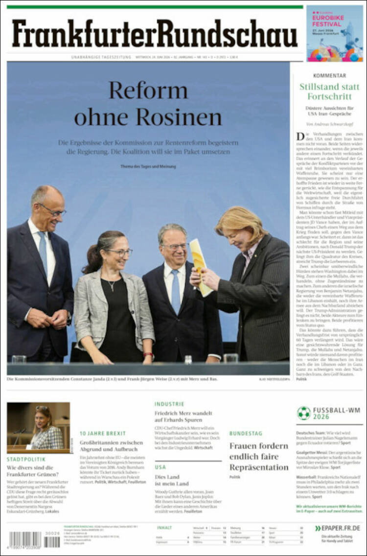 Portada de Frankfurter Rundschau (Alemania)