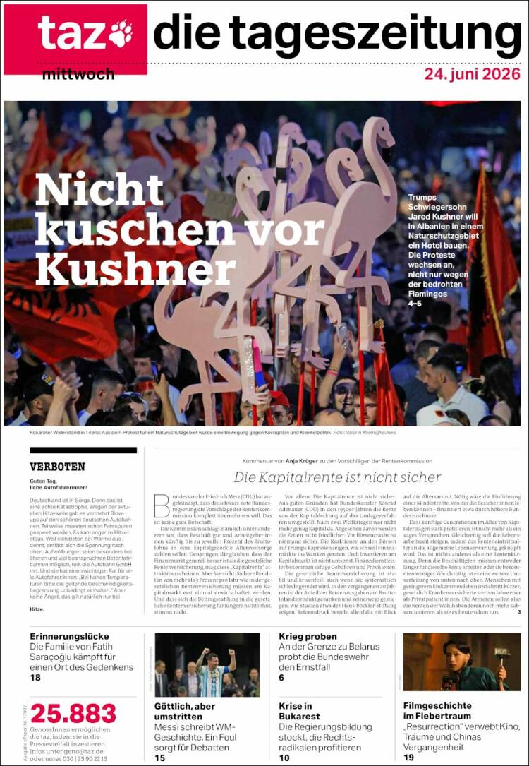 Portada de Die Tageszeitung (Alemania)
