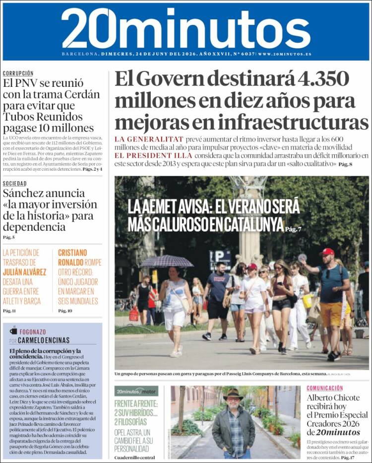 Portada de 20 Minutos - Barcelona (Espa&ntilde;a)