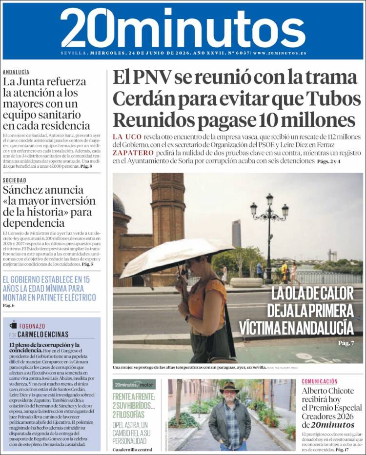 Portada de 20 Minutos - Sevilla (Espa&ntilde;a)