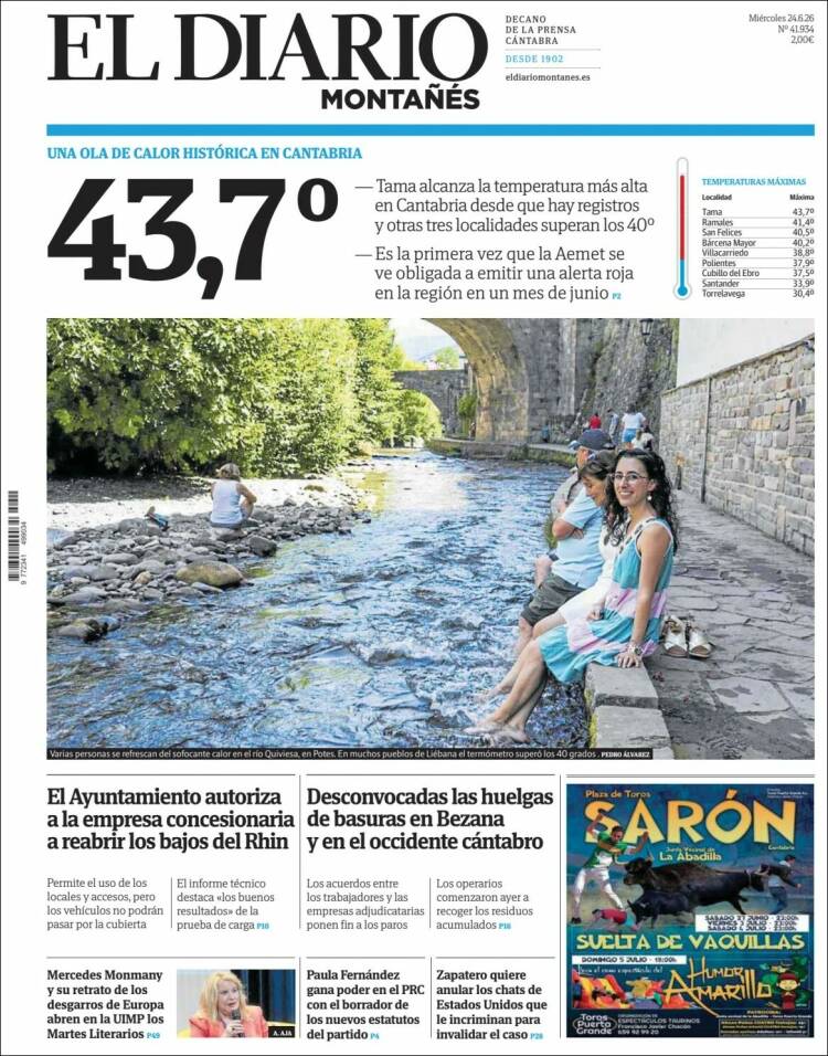 Portada de El Diario Montañés (Espa&ntilde;a)