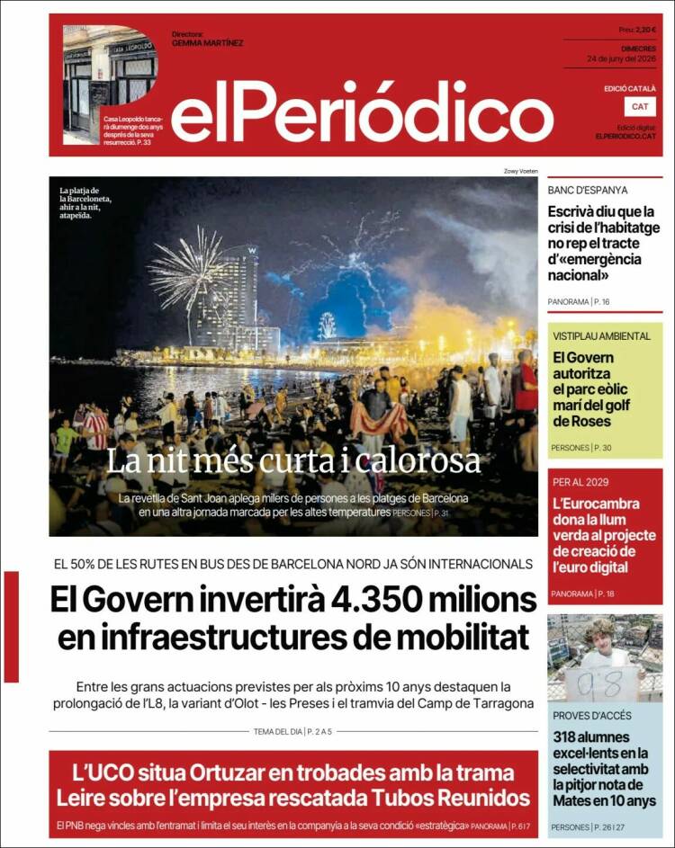 Portada de El Periódico de Catalunya (Espa&ntilde;a)