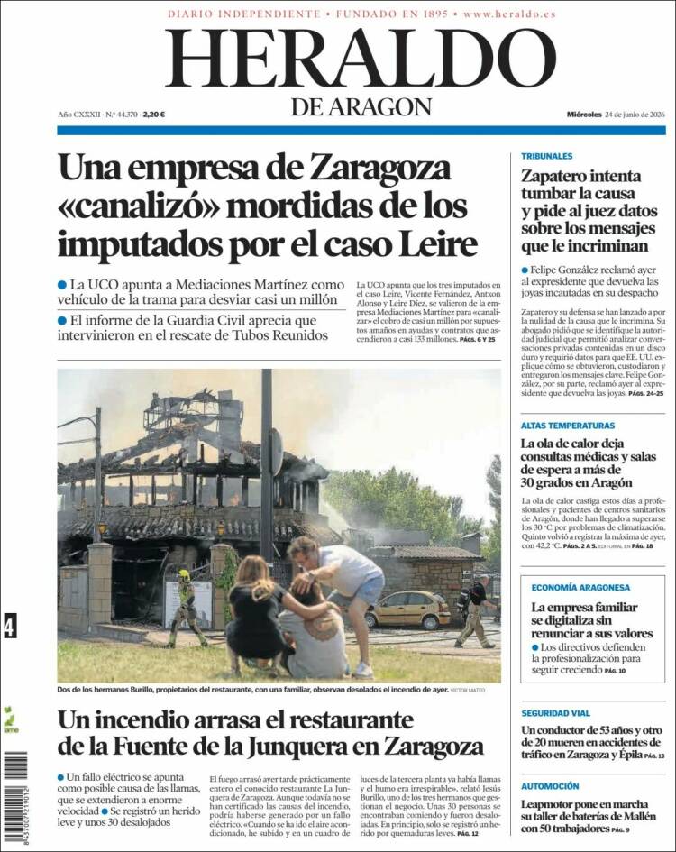 Portada de Heraldo de Aragón (Espa&ntilde;a)