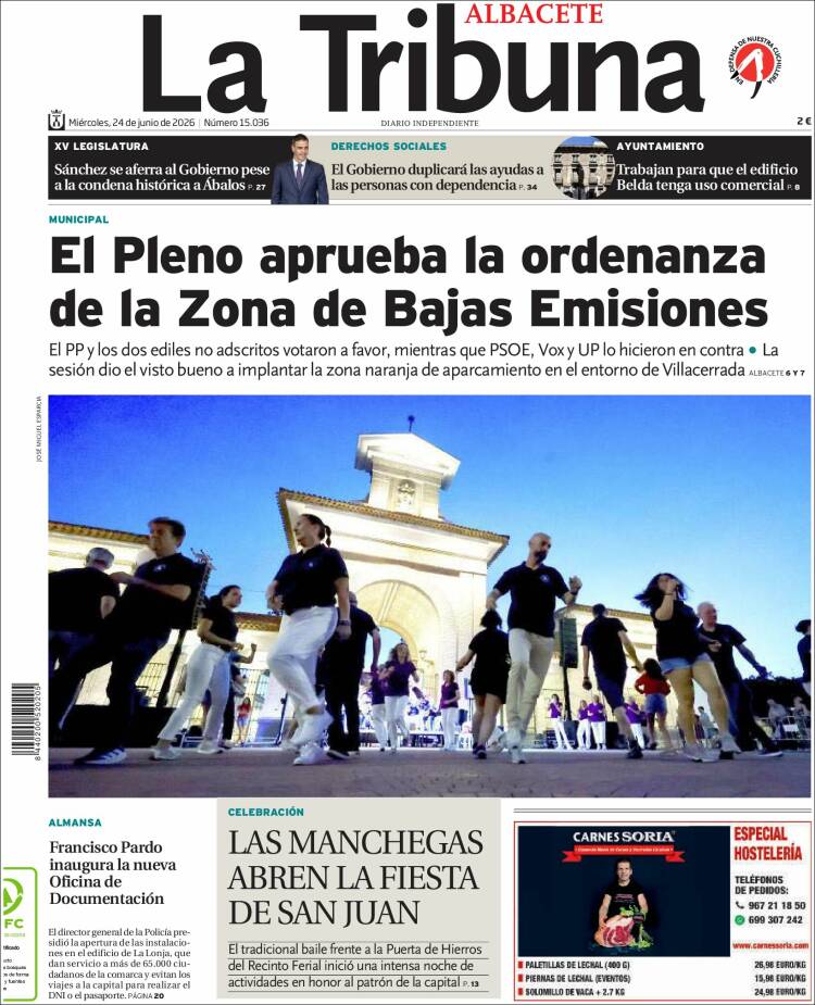 Portada de La Tribuna de Albacete (Espa&ntilde;a)