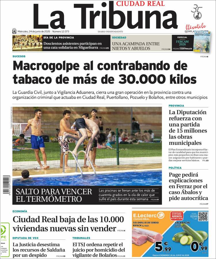 Portada de La Tribuna de Ciudad Real (Espa&ntilde;a)